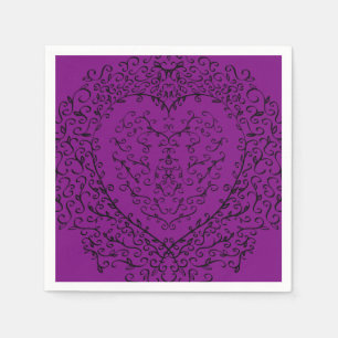 Serviette En Papier Mariage de coeur pourpre et noir