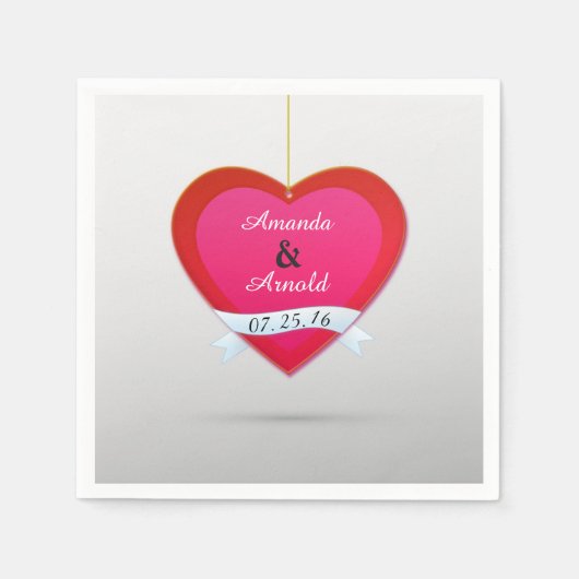 Serviette En Papier Mariage De Coeur Rouge Et Rose Cocktail Papier-Coc (Devant)