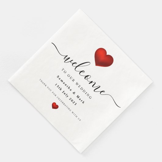 Serviette En Papier Mariage de coeur rouge moderne simple Napkin (Coin)