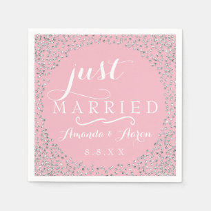 Serviette En Papier Mariage de Confetti en argent rose vient de se mar
