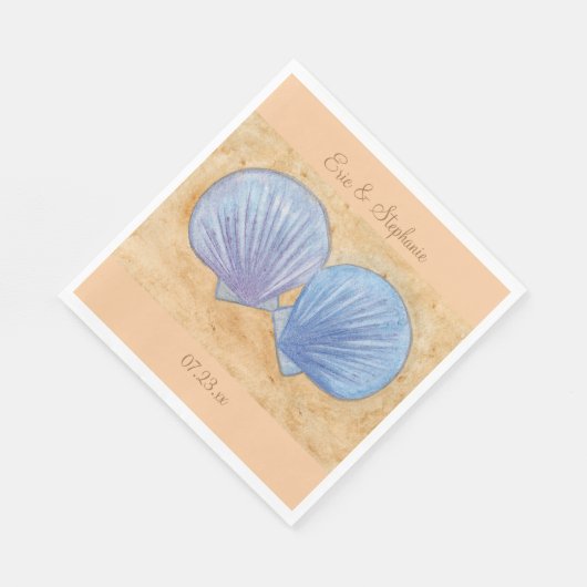 Serviette En Papier Mariage de coquillages bleu et violet (Coin)