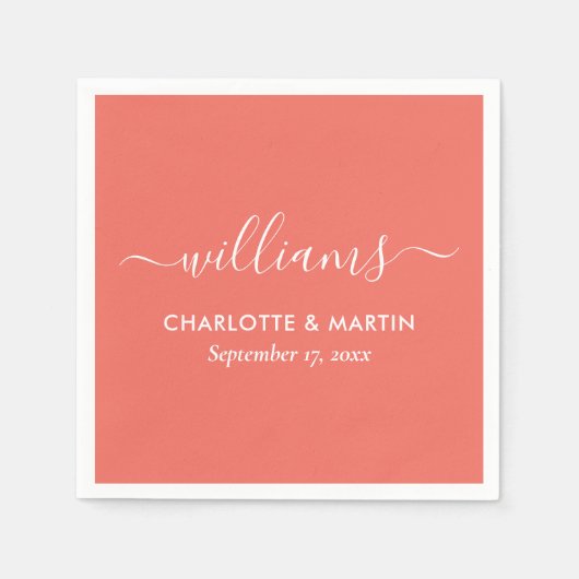 Serviette En Papier Mariage de corail à script moderne (Devant)