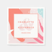 Serviette En Papier Mariage de corail Abstrait moderne Date Mariée & S (Devant)