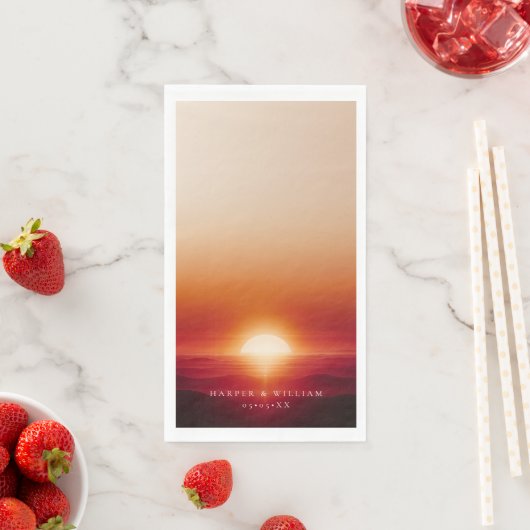 Serviette En Papier mariage de coucher de soleil rouge (En situation)