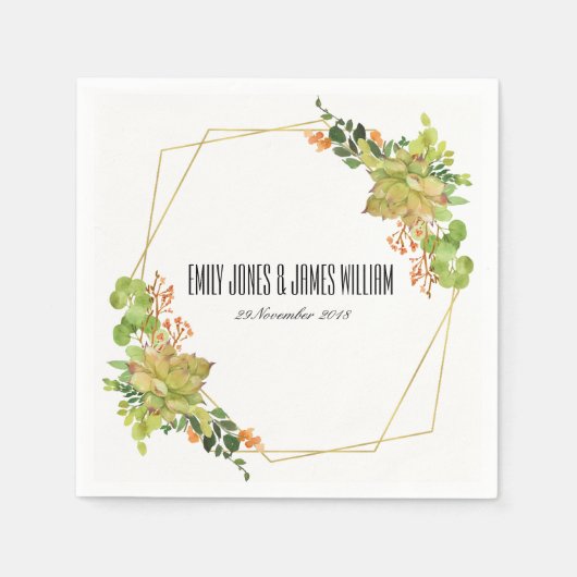 SERVIETTE EN PAPIER MARIAGE DE COULEUR D'EAU FLORALE SUCCULTE CACTUS O (Devant)