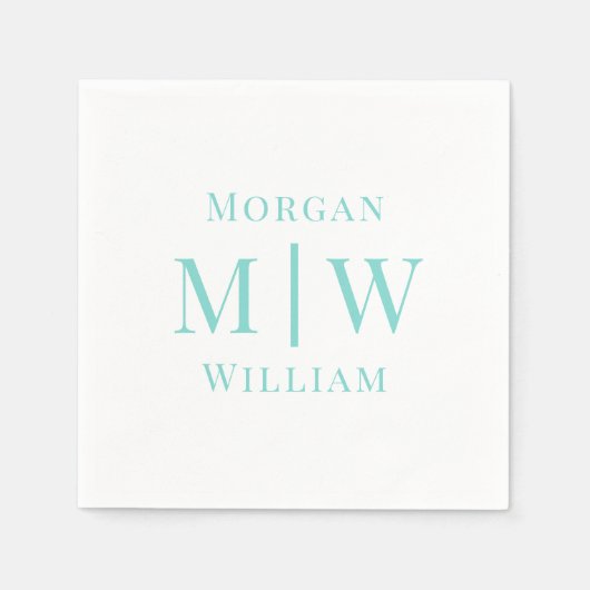 Serviette En Papier Mariage de couple simple 2 Initiales Nom VS Couleu (Devant)