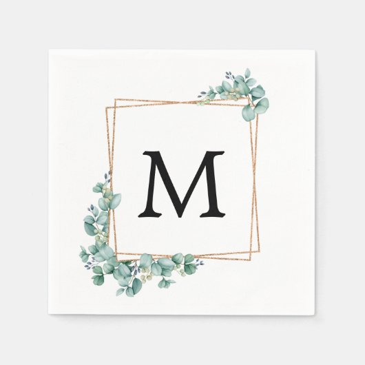 Serviette En Papier Mariage de couple sous la verdure à monogramme dor (Devant)