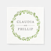 Serviette En Papier Mariage de courme de feuille d'olive vert rustique (Devant)