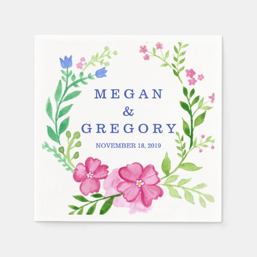 Serviette En Papier Mariage de couronne d'aquarelle (Devant)