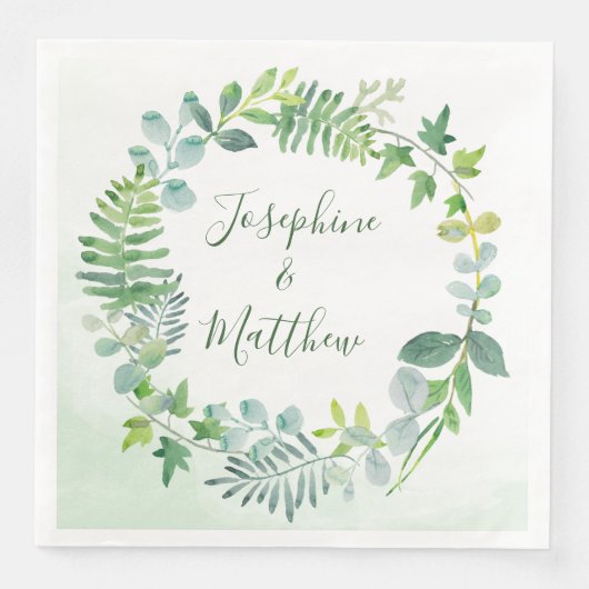 Serviette En Papier Mariage de couronne de feuillage vert (Devant)