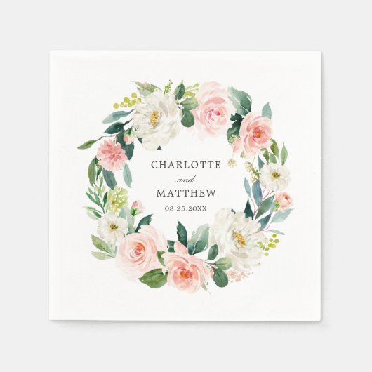 Serviette En Papier Mariage de couronne de fleurs rose pâle (Devant)