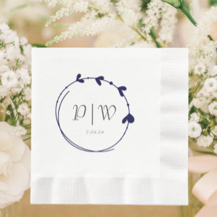 Serviette En Papier Mariage de couronne simple Monogramme bleu marine