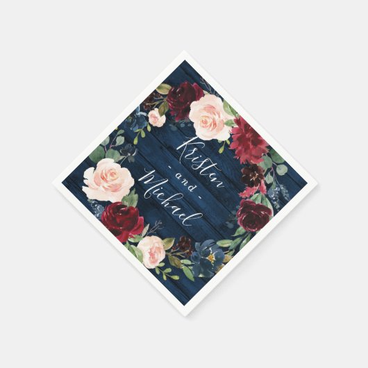 Serviette En Papier Mariage de couronnes bleu marine bleu bordeaux ble (Coin)