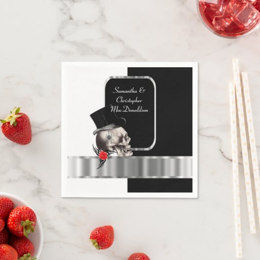 Serviette En Papier Mariage de crâne gothique noir (En situation)