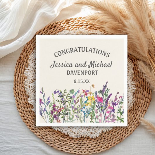 Serviette En Papier Mariage de crème Fleur sauvage aquarelle