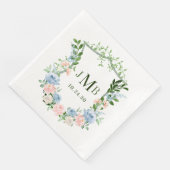 Serviette En Papier Mariage de crête florale bleu poussiéreux (Coin)