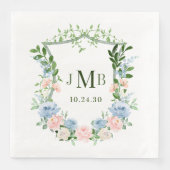 Serviette En Papier Mariage de crête florale bleu poussiéreux (Devant)