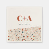 Serviette En Papier Mariage de dalle Terrazzo Monogramme et date (Devant)