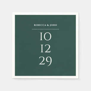 Serviette En Papier Mariage de date spéciale minimaliste Emerald Green