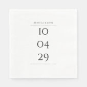 Serviette En Papier Mariage de date spéciale noir et blanc simple (Devant)