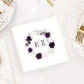 Serviette En Papier Mariage de  de couronne de fleurs violet monogramm