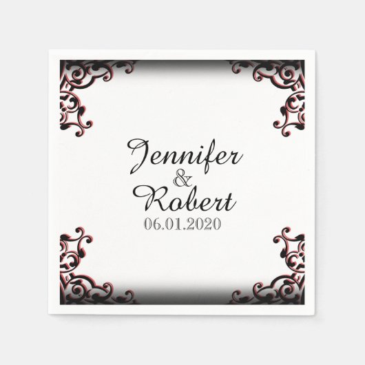 Serviette En Papier Mariage de défilement gothique noir et rouge Napki (Devant)