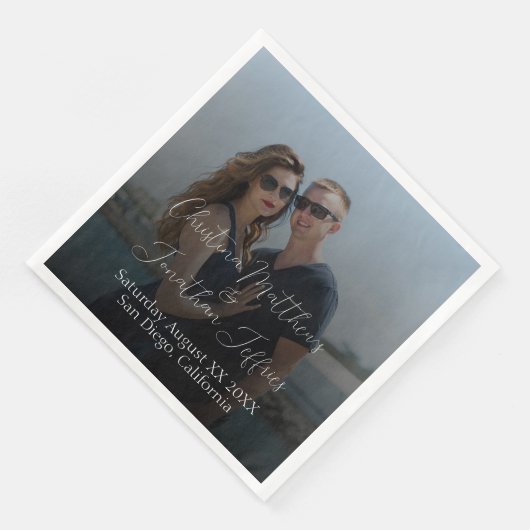 Serviette En Papier Mariage de dégradé noir photo personnalisé (Coin)