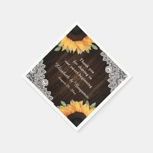 Serviette En Papier Mariage de dentelle en bois de grange (Coin)