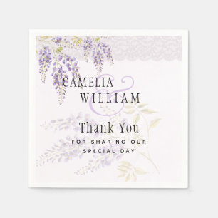 Serviette En Papier Mariage de dentelle fleurie moderne violette