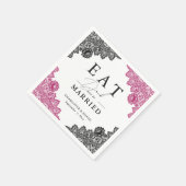 Serviette En Papier Mariage de dentelle rose et noire chaud (Coin)