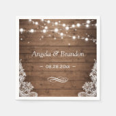 Serviette En Papier Mariage de dentelle rustique en bois Twinkle (Devant)
