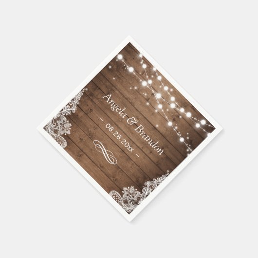 Serviette En Papier Mariage de dentelle rustique en bois Twinkle (Coin)