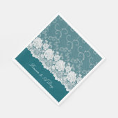 Serviette En Papier Mariage de dentelle turquoise bleu blanc (Coin)