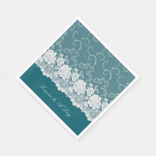 Serviette En Papier Mariage de dentelle turquoise bleu blanc (Coin)