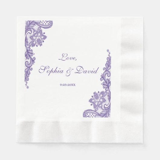 Serviette En Papier Mariage de dentelle ultra violet moderne (Devant)