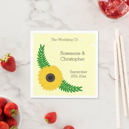Serviette En Papier Mariage de design de tournesol de couleur jaune (En situation)