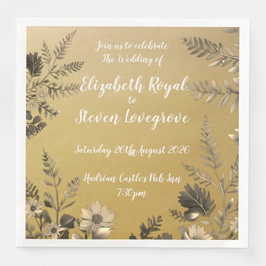 Serviette En Papier Mariage de design floral clair et simple or (Devant)