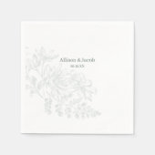 Serviette En Papier Mariage de dessin simple ligne verte (Devant)