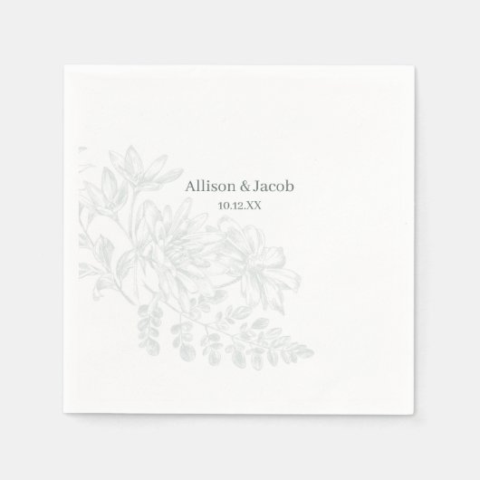 Serviette En Papier Mariage de dessin simple ligne verte (Devant)