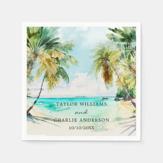 Serviette En Papier Mariage de destination de plage tropicale (Devant)
