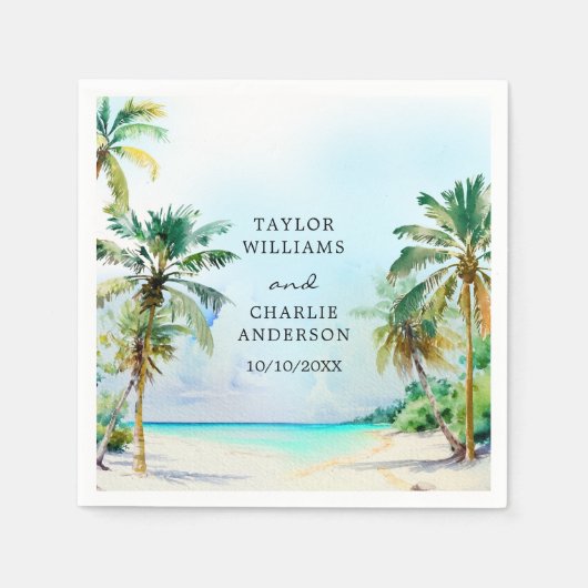 Serviette En Papier Mariage de destination de plage tropicale (Devant)