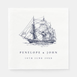 Serviette En Papier Mariage de Destination Illustration de Navire Naut