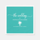 Serviette En Papier Mariage de destination Palmier Turquoise et blanc (Devant)