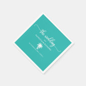 Serviette En Papier Mariage de destination Palmier Turquoise et blanc (Coin)
