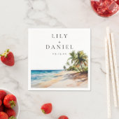 Serviette En Papier Mariage de destination tropical à l'aquarelle (En situation)