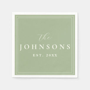 Serviette En Papier Mariage de famille établi en vert sauge monogrammé