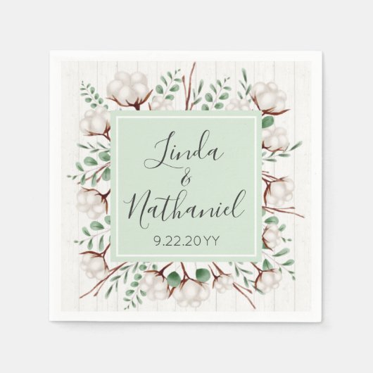 Serviette En Papier Mariage de ferme rustique Southern Cotton & Wood C (Devant)