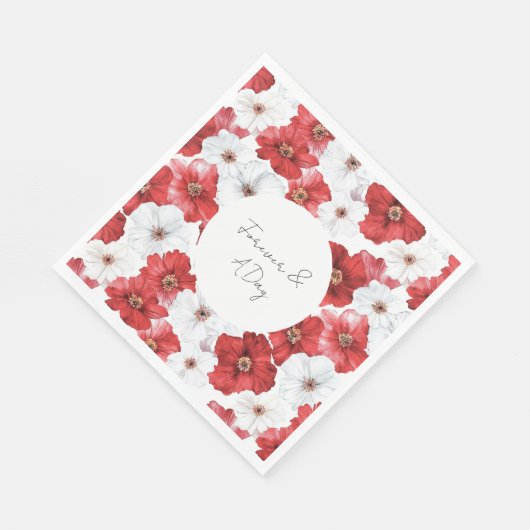 Serviette En Papier Mariage de Fête des mariées Fleurs blanches rouges (Coin)