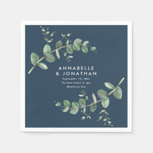 Serviette En Papier Mariage de feuillage bleu marine