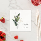 Serviette En Papier Mariage de feuillage d'aquarelle tropicale (En situation)